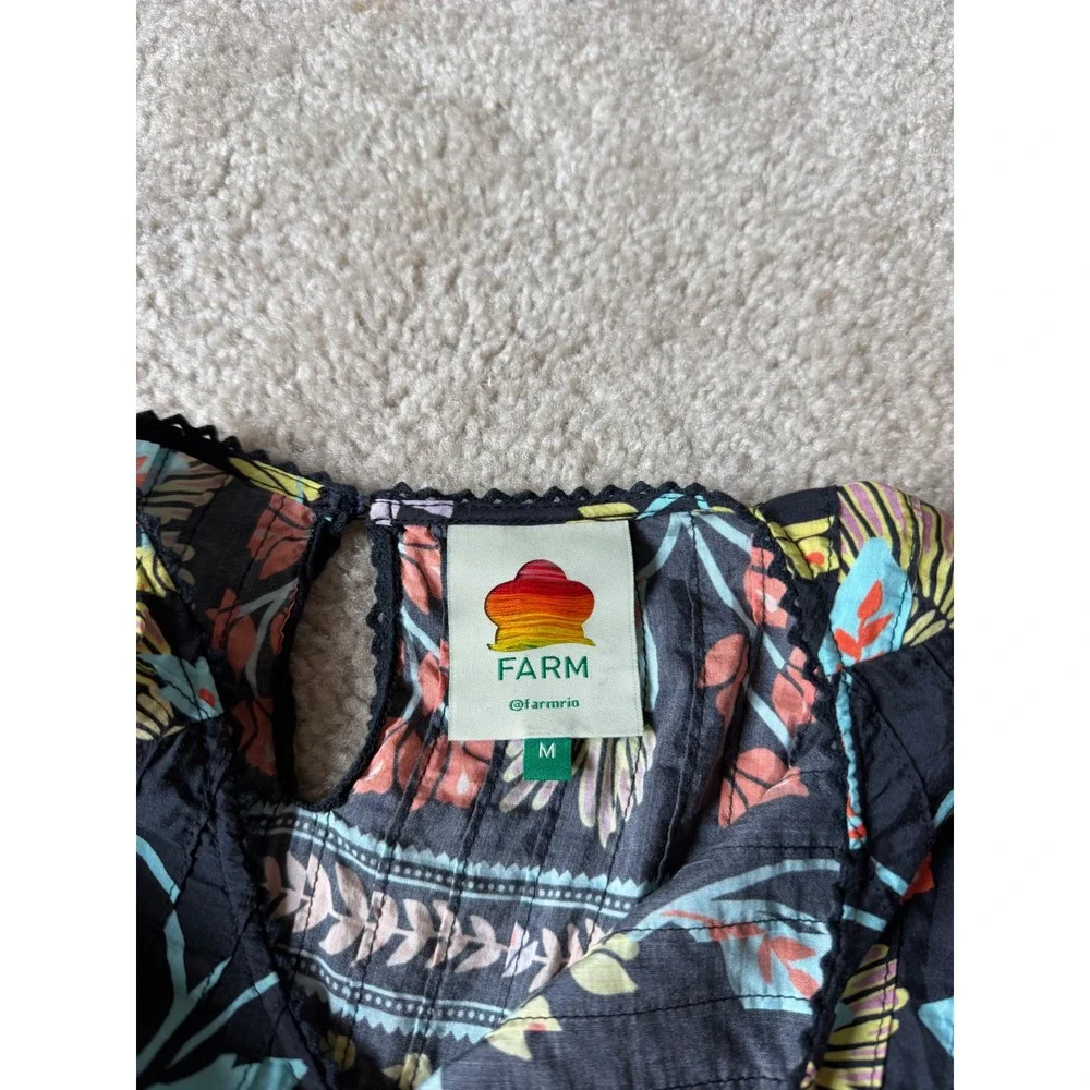 Farm Rio Blouse Top Short Sleeve Flowery Multicolor Medium - Picture 5 of 10